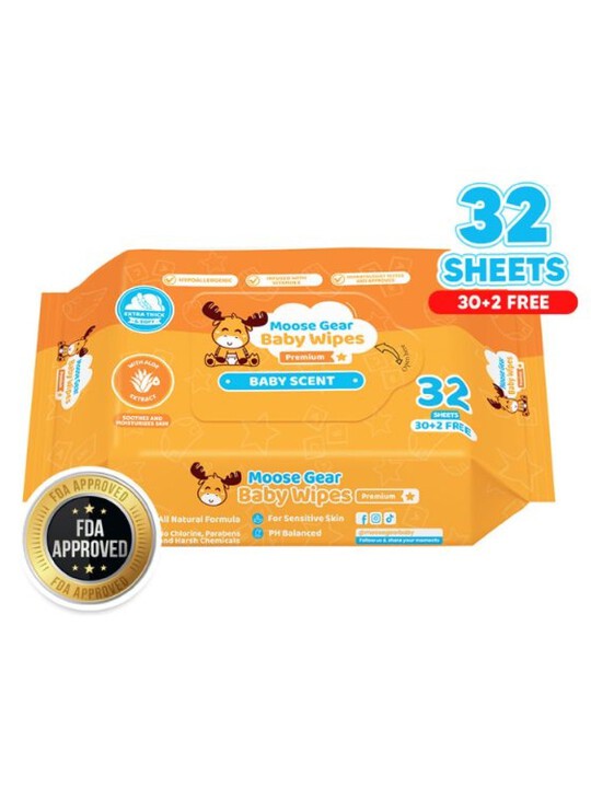 Moose Gear Baby Wipes Baby Scent (32s x 1 Pack) edamama
